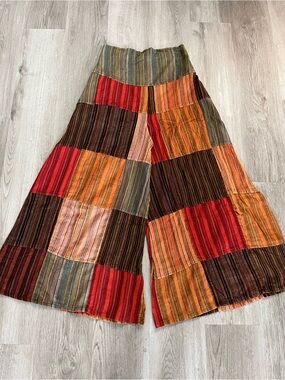 297–NWT Boho Wide-Leg Patchwork Pants in Multicolor